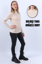 KADIN BALIKÇI YAKA UZUN KOLLU BODY - Görsel 3