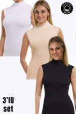 KADIN SIFIR KOL BOĞAZLI BODY 3LÜ SET - Görsel 5
