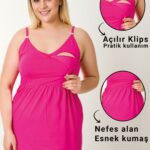 HAMİLE LOHUSA GECELİĞİ İP ASKILI FUŞYA