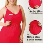 HAMİLE LOHUSA GECELİĞİ İP ASKILI KIRMIZI