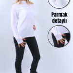 KADIN BOĞAZLI PARMAK DETAYLI UZUN KOLLU BODY BEYAZ