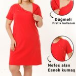 HAMİLE EMZİRME GECELİĞİ KISA KOLLU KIRMIZI