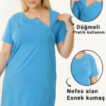 HAMİLE EMZİRME GECELİĞİ KISA KOLLU MAVİ