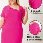 HAMİLE EMZİRME GECELİĞİ KISA KOLLU FUŞYA