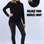 KADIN BALIKÇI YAKA UZUN KOLLU BODY SİYAH