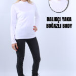 KADIN BALIKÇI YAKA UZUN KOLLU BODY BEYAZ